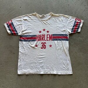 Vintage 70s Harlem Globetrotters Shirt Size XL White Striped Basketball #36